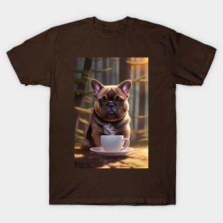 Cute French Bulldog with a mug cup of morning coffee T-Shirt